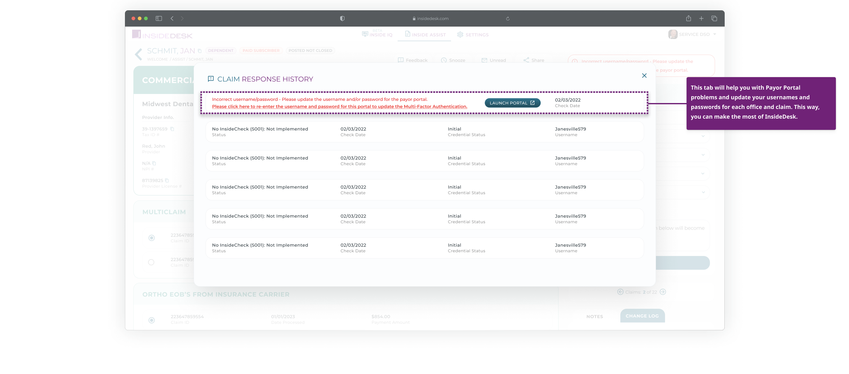 New Payor Portal Issues - Error Modal (2)