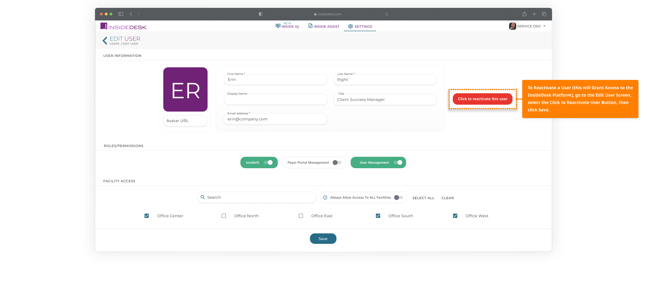 User Management - Reactivate - Instruction